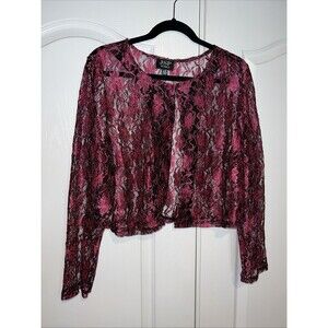 JSP Women Lace Open Front Shrug Cardigan Crop Bolero 2X Long Sleeve Pink Black